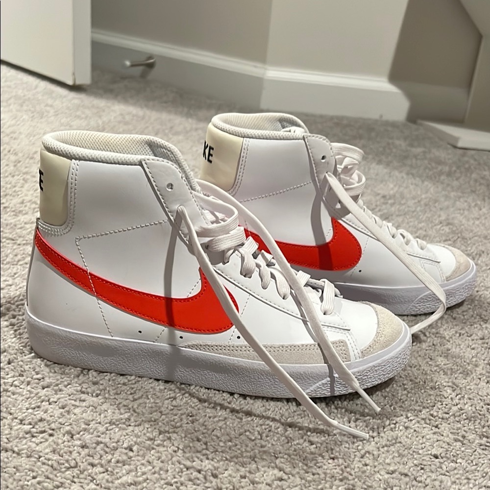 Nike White and Orange High-Top Sneakers